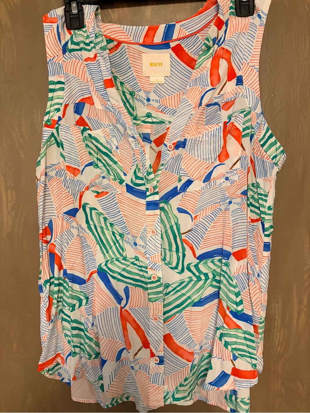 Maeve Multicolor Abstract Sleeveless Button-Front Tank